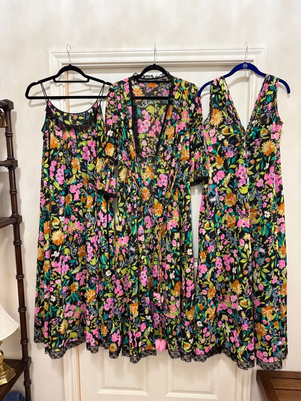 Lucie Ann Claire Sandra Vintage 1960s Black/ multicolored Floral gowns and robe